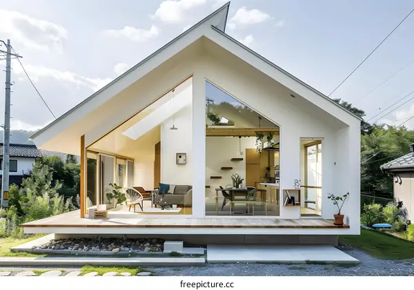 Modern Minimalist White House with Large Glass Windows
