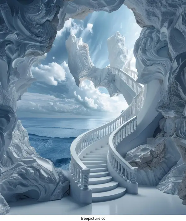Whimsical White Stairway to Heaven Over the Sea