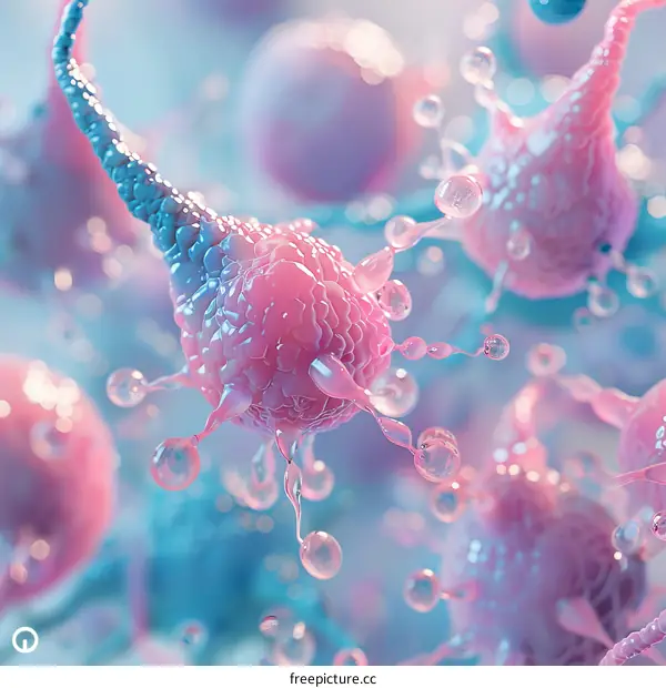 Pink and blue illustration of a cell