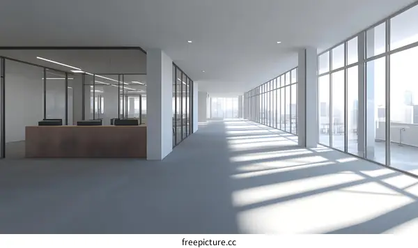 Modern Office Interior Design With Glass Walls and City View