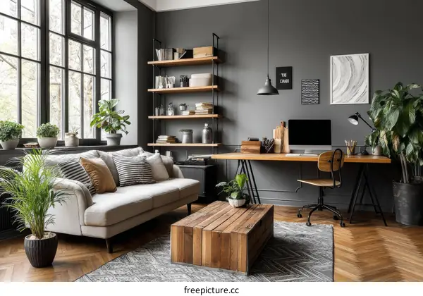 Modern Industrial Style Living Room with Wooden Furniture