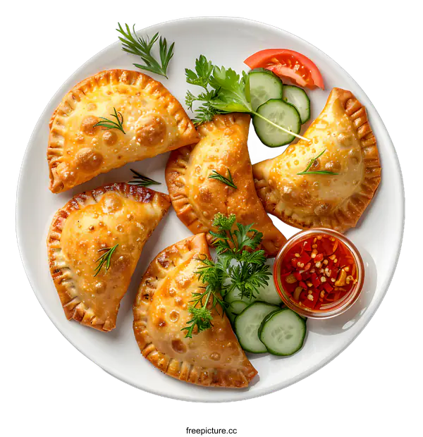 [Transparent Background PNG]Fried Empanadas on a White Plate