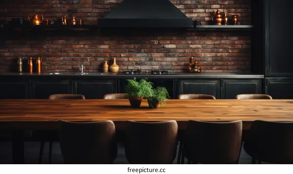 Rustic kitchen with a wooden table and chairs