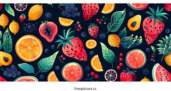 Colorful Summer Fruits Pattern Illustration