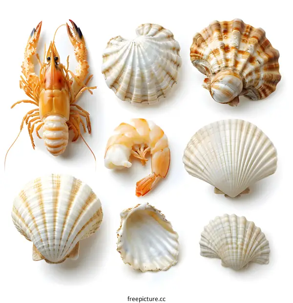 A variety of seafood including lobster, shrimp, and scallops