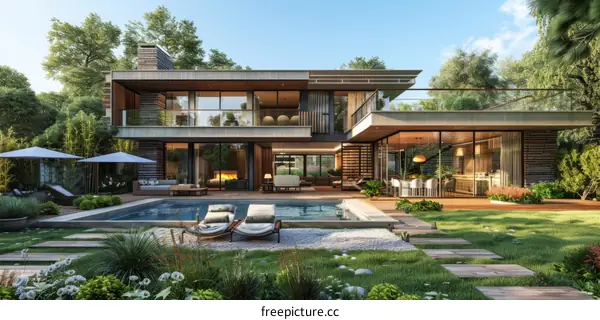 Modern luxury villa with pool and garden