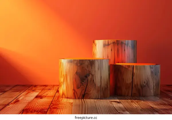 Three wooden cylinders