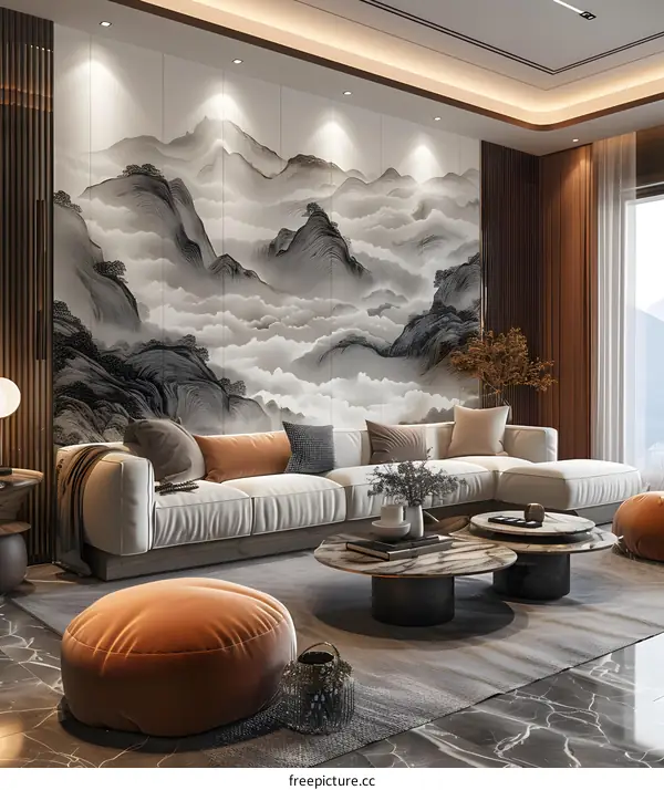 Chinese style landscape painting living room background wall