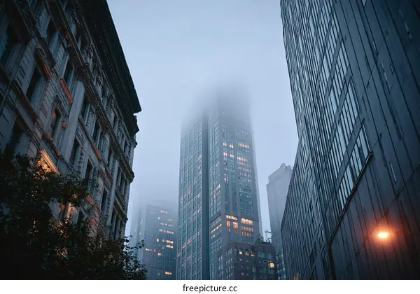 Foggy City Skyline Architectural View