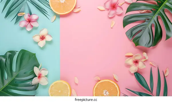 Tropical Summer Background With Pink and Blue Colors