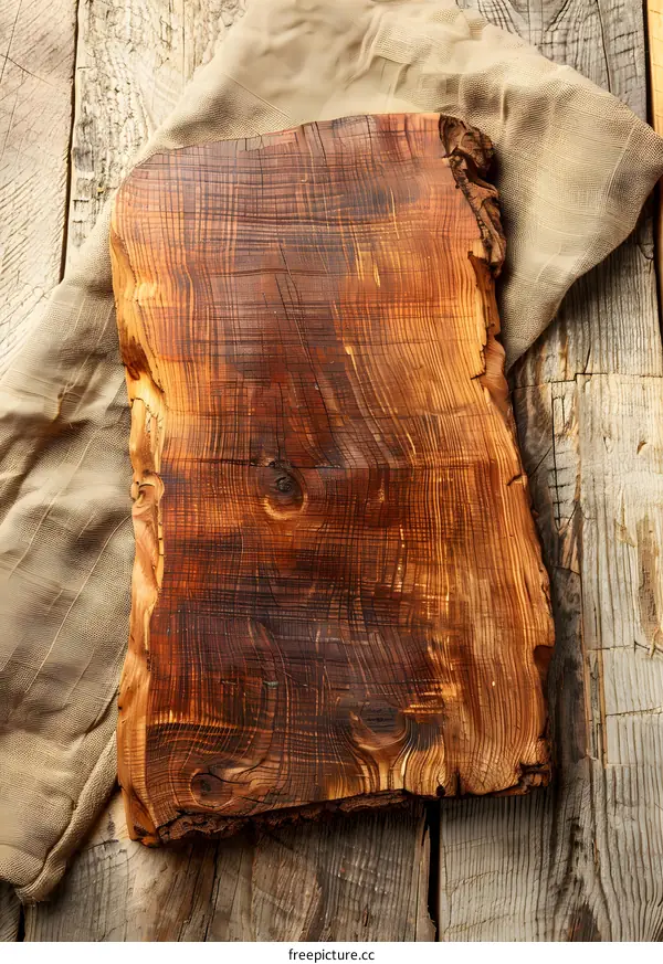 Rustic Wooden Cutting Board with Burlap Cloth