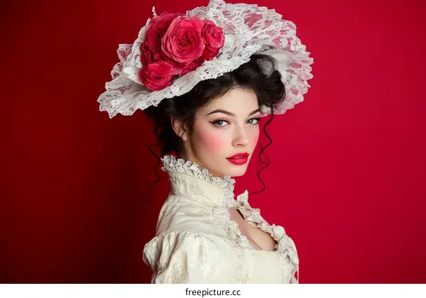 Vintage Woman in Elegant Victorian Dress