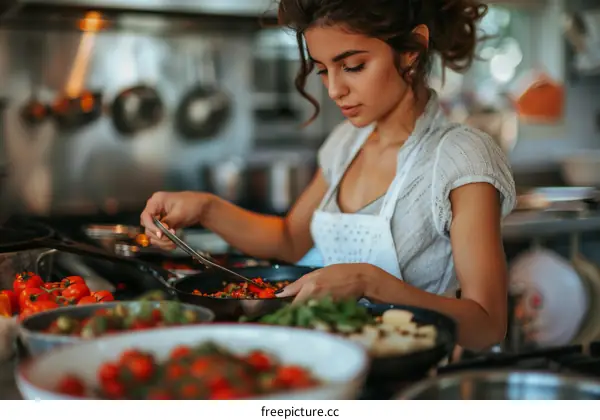 Young woman cooking in the kitchen
