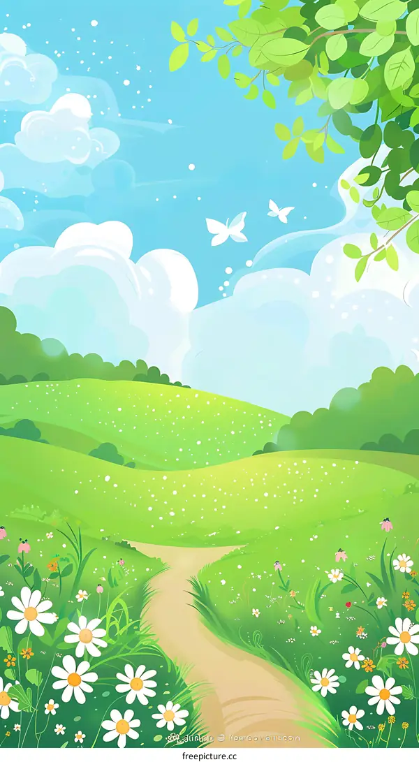 Green Grass Field Path Spring Nature Illustration