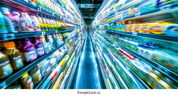 Supermarket Aisle with Blurred Products