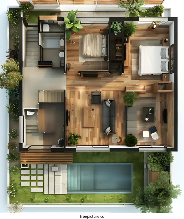 The floor plan of a duplex apartment