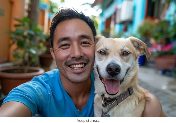 A smiling man and his dog