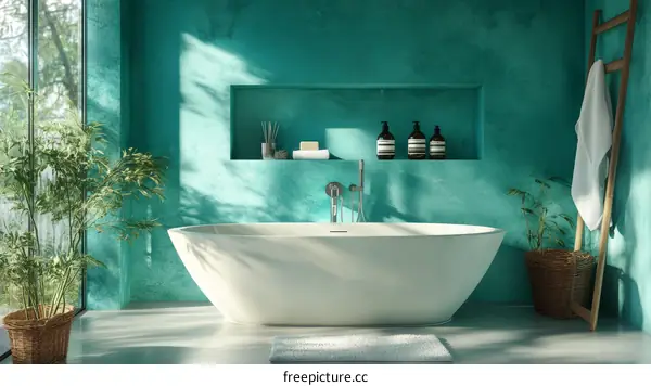 Modern Turquoise Bathroom with Luxurious Bathtub