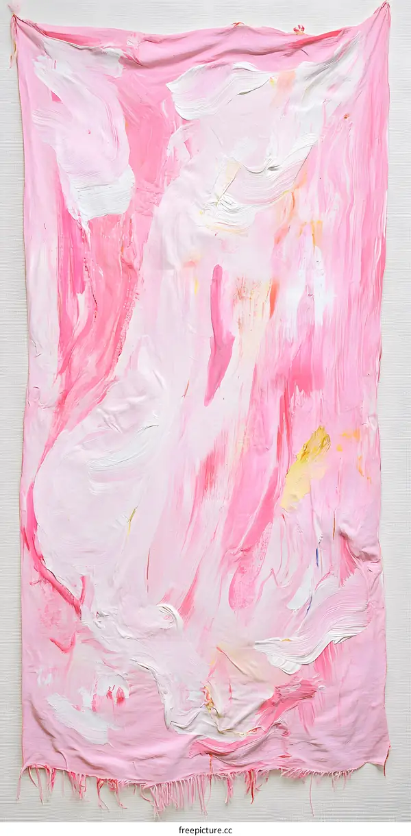 Abstract Pink and White Painting on Canvas