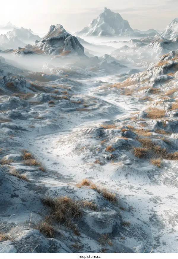 Snowy Mountain Landscape with Distant Peaks