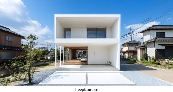 Modern Two Story House with White Exterior and Wood Accents
