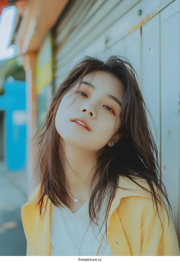Young Asian Woman Wearing Yellow Jacket Posing for a Portrait