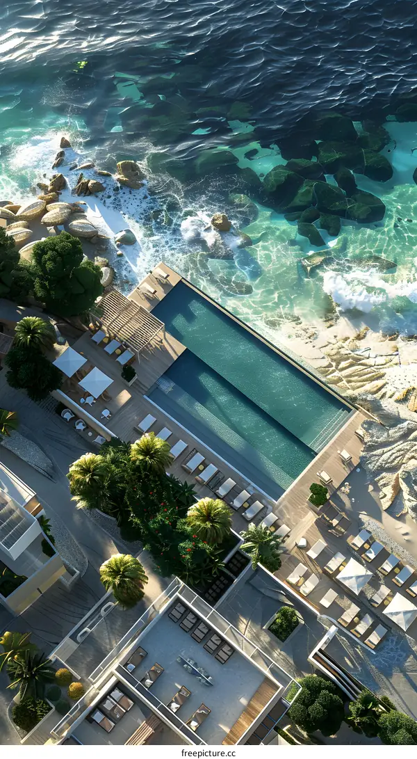 Aerial view of a luxury hotel with an amazing sea view
