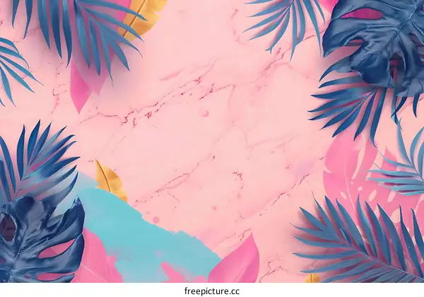 Tropical Leaves and Pink Marble Background Design