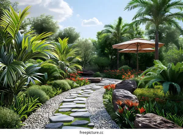 A lush tropical garden