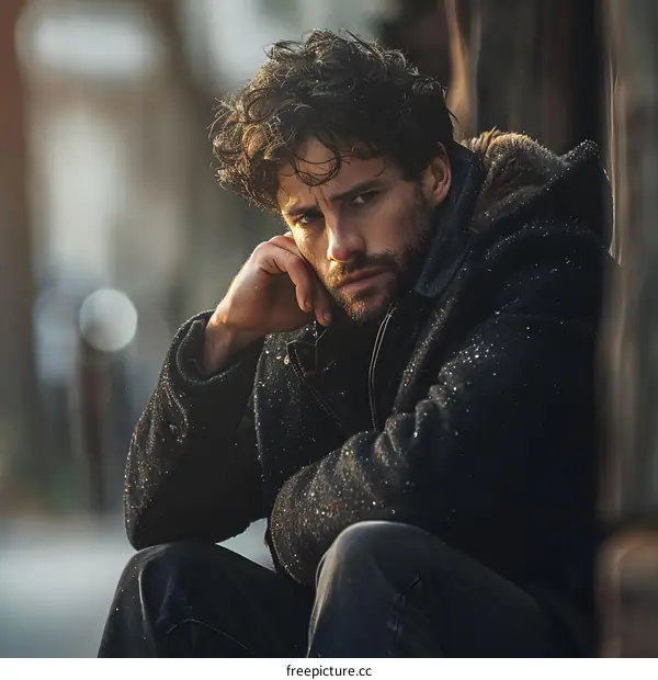 Portrait of a Thoughtful Man in Winter