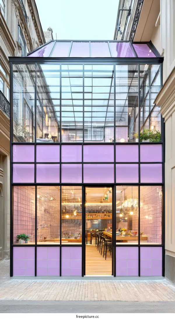 Modern Purple Glass Restaurant Exterior