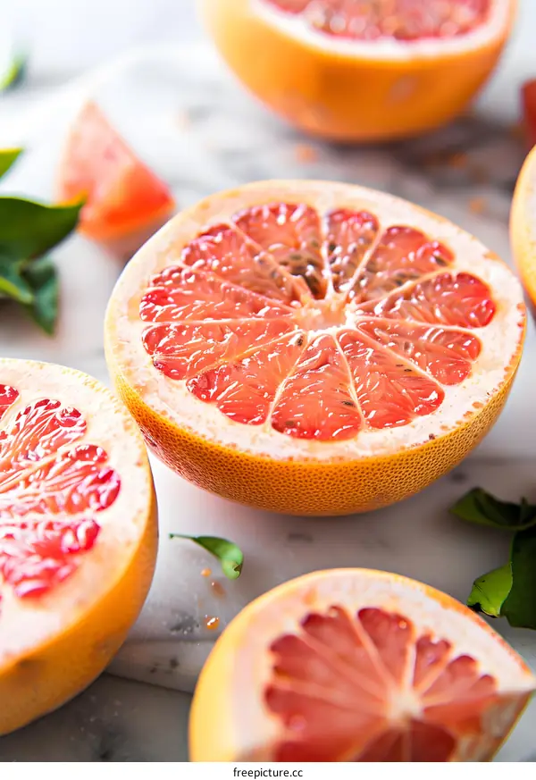 Closeup of Freshly Cut Grapefruits