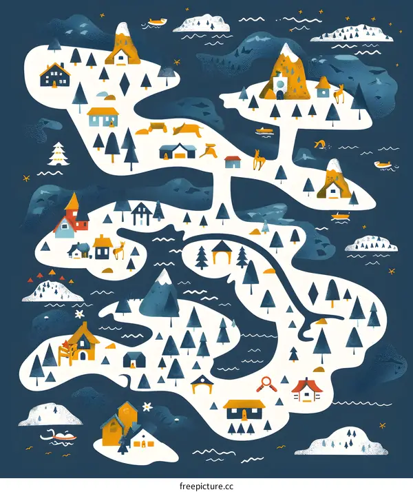 Winter Village Map Illustration