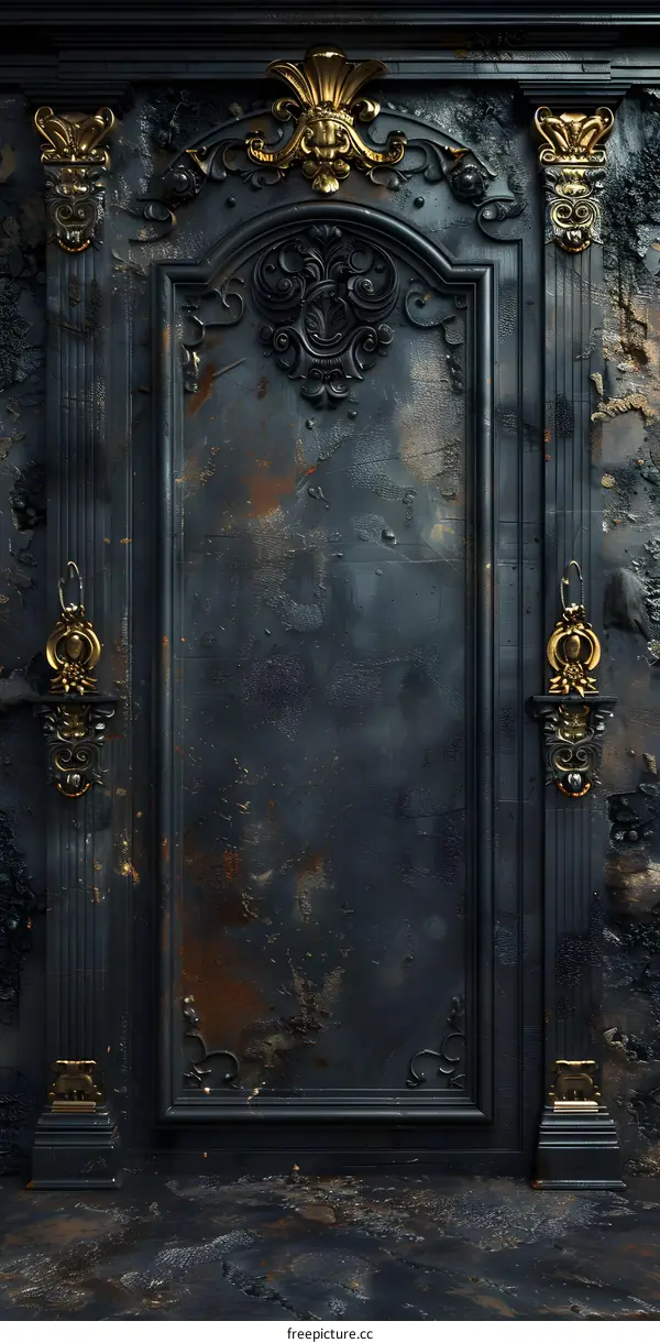 Black Retro Carved Wooden Doorway