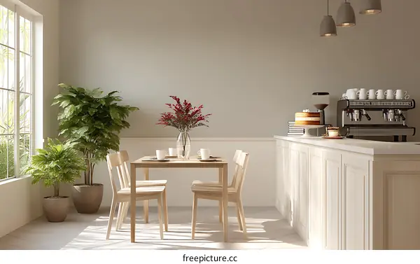 Cozy Cafe Interior Design Illustration with Plants and Dining Area