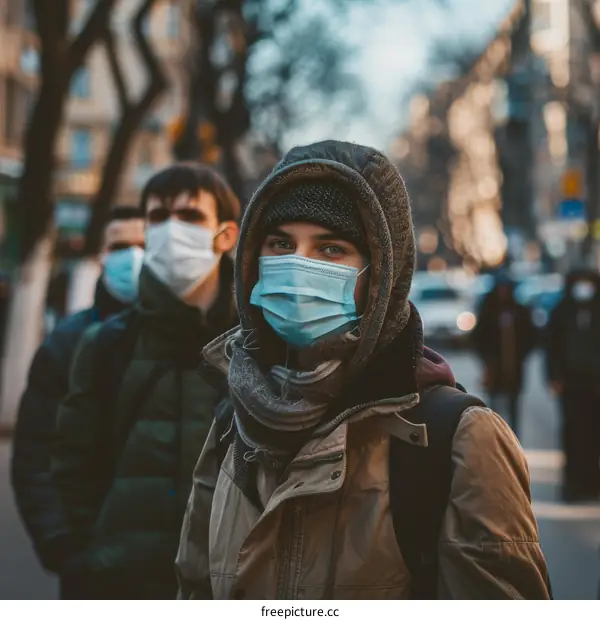 A group of people wearing surgical masks to prevent the spread of coronavirus