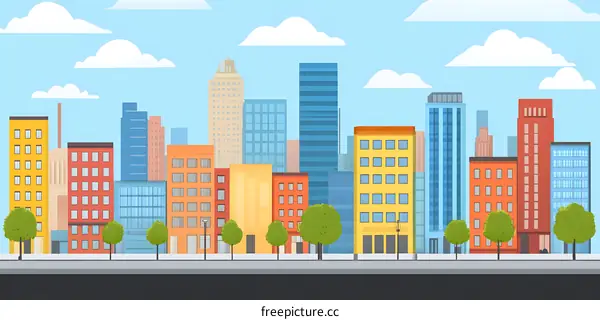 Cityscape Illustration With Blue Sky And Clouds