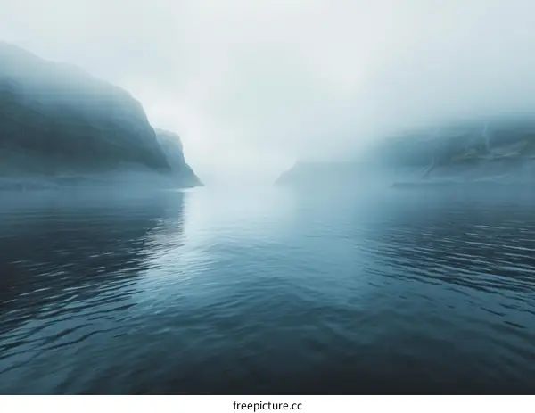 Misty Fjord Landscape with Towering Cliffs and Serene Fjord Water