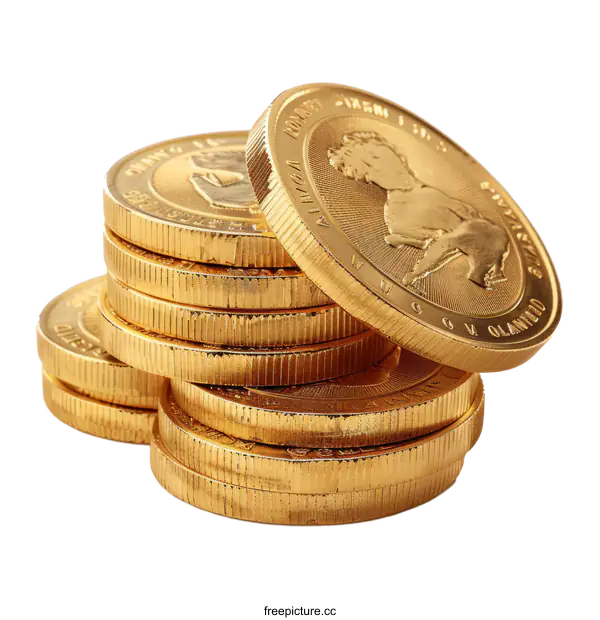 [Transparent Background PNG]Pile of Gold Coins on White Background