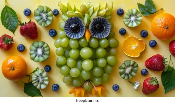 kiwi strawberry orange blueberry fruit owl
