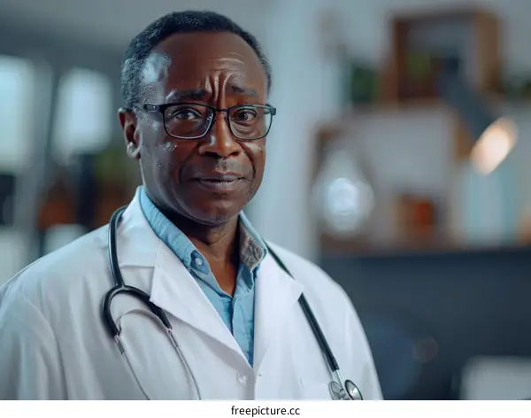 Portrait of a male doctor wearing a white coat and stethoscope