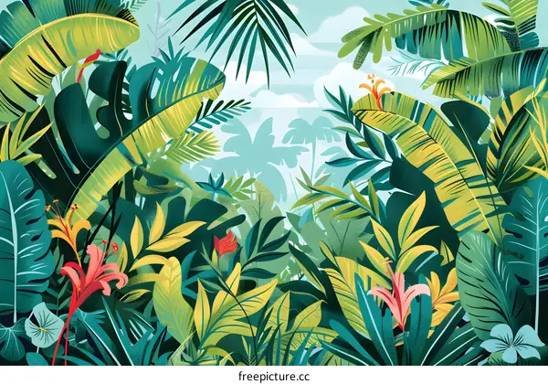 Tropical Jungle with Lush Green Foliage
