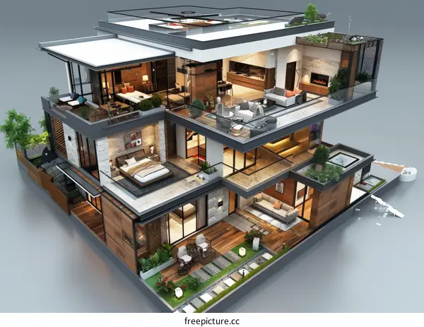 Modern Multi-Level House Design Illustration