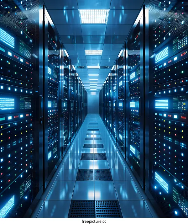 Futuristic Server Room With Glowing Lights