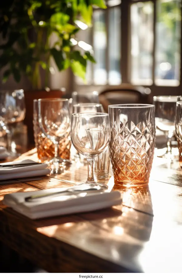 Elegant Table Setting in Restaurant with Sunlight from Window