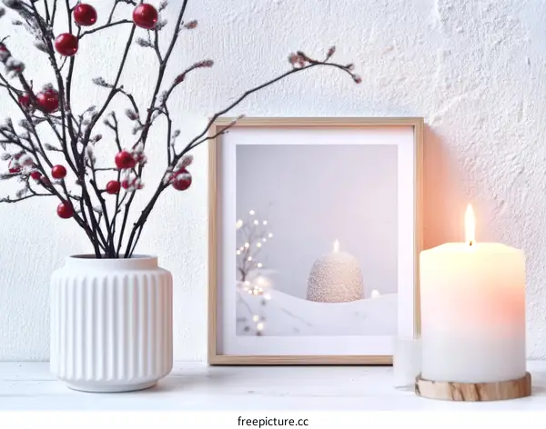 Winter Decor with Picture Frame and Candles