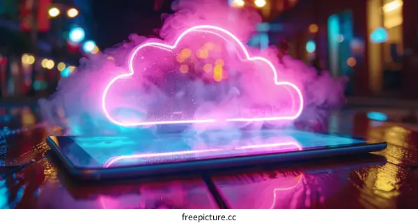 Pink cloud emerging from a tablet