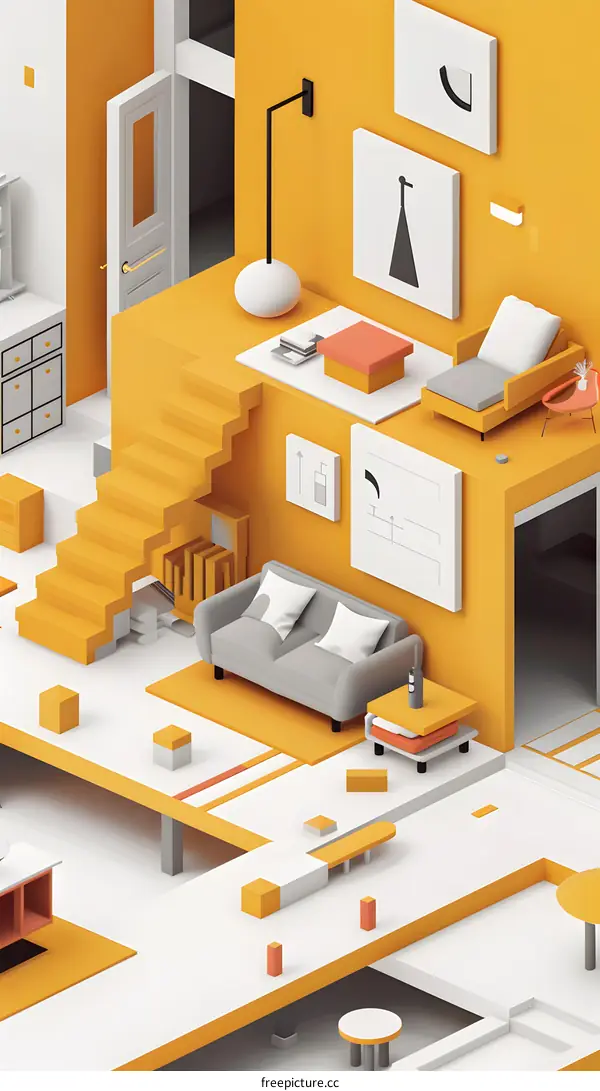 3D Illustration of a Minimalist Modern Home Interior Design