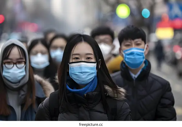 People Wearing Masks Walking Down the Street in a City