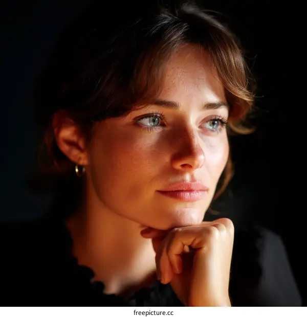 Closeup Portrait of a Thoughtful Woman